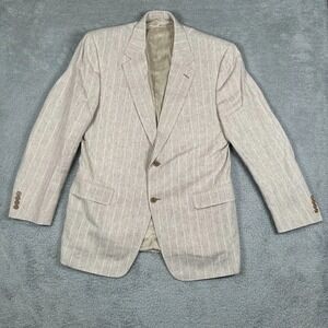 Canali Mens Beige Pinstripe Blazer Sport Coat 54R Made in Italy Cotton Blend